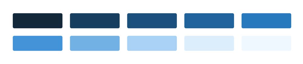 انتخاب 10 شید از رنگ آبی برای تصمیم‌گیری راحت‌تر هنگام طراحی