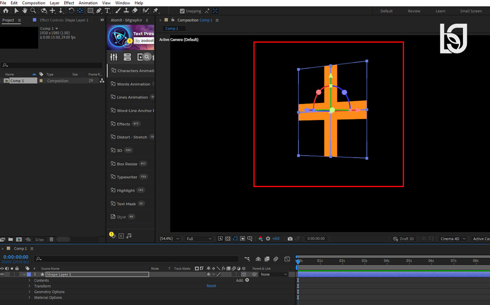 چرخاندن لایه برای دید بهتر در پروژه 3D در افترافکت